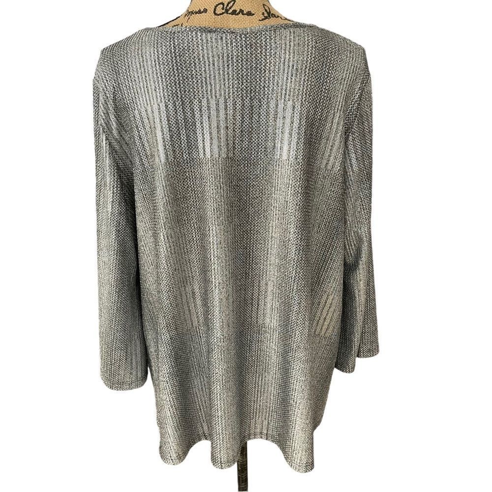 Clara Sun Woo Metallic Silver Knot Top 3/4 Sleeve Size XL - Picture 4 of 8